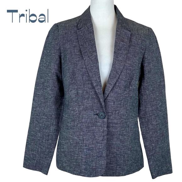 Tribal Navy Linen Blend Career Academia Prep Jacket Blazer NWOT Size 6 - Picture 1 of 12